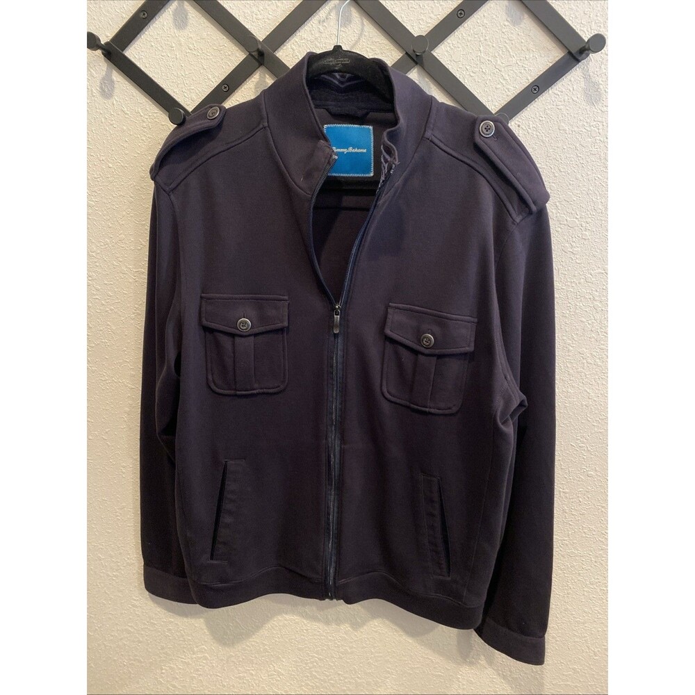 Tommy Bahama Pima Cotton Zip Up Sweater Men Large Navy